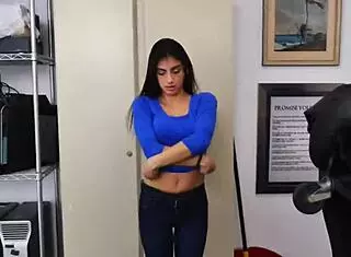 Skinny brunette teases director naughtily