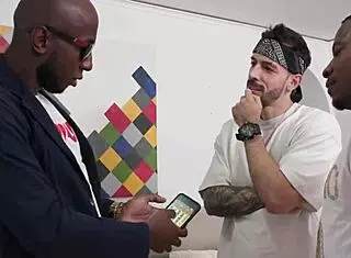 Sweet teen Mell Blanco handles 3 huge cocks with intense dp