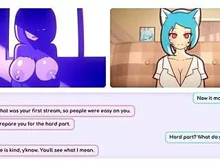 Nicole, why are you fondling your big tits in this risky hentai game to attract customers?