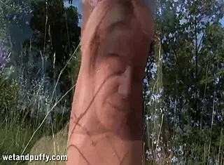 Nicky Thorne engages in outdoor piss play with a playful vibe 😜