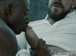 Hunky Rocco Steele stuffs his fat cock inside black jock.