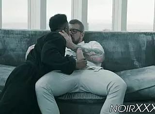 Hunky Rocco Steele stuffs his fat cock inside black jock.