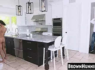Petite Ebony Teen Slammed In Kitchen