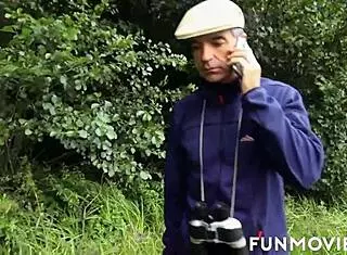 Tattooed honey gets big jugs cummed outdoors.