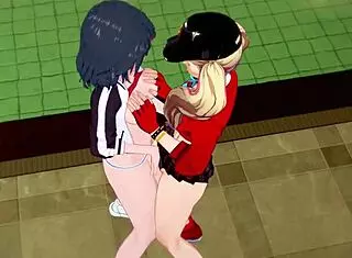 Ann Takamaki and Ryuji Matoi in explosive lesbian 3D hentai action!