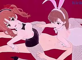 mikoto and kuroko in bunny outfits have intense threesome