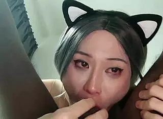 Big Black 8-Inch Cock Headlocks Feminine CD in Homemade Interracial Clip