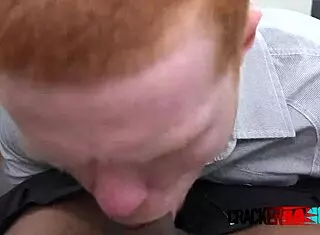 Gay Redhead Sucks DIRECTOR’S BIG BLACK COCK for Cash at Work.