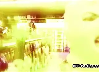 Busty bikini bandits in post-heist foursome with scissoring