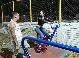 i visit my neighbor in the park while she exercises, she loves watching me work out