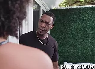 Ebony babe catches friend's boyfriend with big black cock