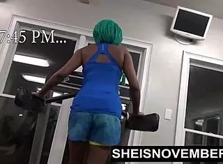 Rough standing publicfuck by cosplaying fit ebony working naked in gym leading to sucking dick of stranger facesitting and hardcore sex by msnovember