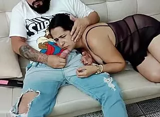 Stepmother's massage turns into sucking big cock