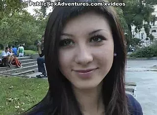 brunette flashes nice tits publicly in outdoor street scene