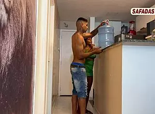 Hot babe sucks water deliverer! 😘