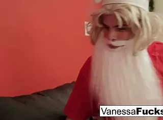 Vanessa as pornstar lets Santa fuck her tight wet pussy in blonde hardcore scene