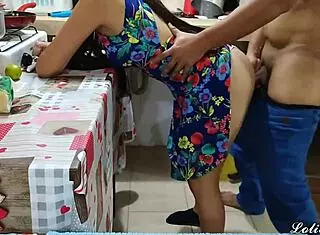 Stepdaughter stuck cooking, but stepdad can't keep hands off her body.