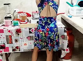 Stepdaughter stuck cooking, but stepdad can't keep hands off her body.