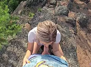 Intense Emotions Surge as Milf Sucks Instructor's Cock in Mountain Hiking Cum Extraction