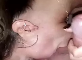 Teen ex sucks cock while showing off her tits