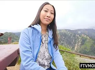 Asian milf enjoys outdoor public activities