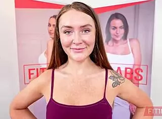 in pov casting, chloe marie, a chubby amateur with a tight pussy, gets creampied while wearing yoga pants.