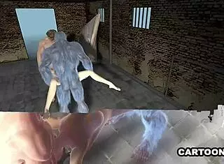 Busty 3D cartoon babe double teamed in jail cell!