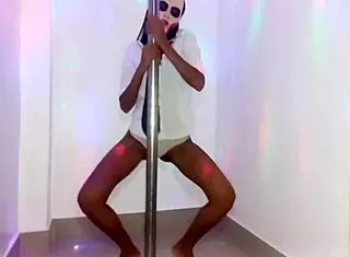 Skinny Brunette Student Seduces Teacher with Halloween Homemade Pole Dance