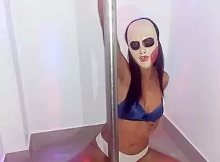 Skinny Brunette Student Seduces Teacher with Halloween Homemade Pole Dance