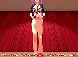 Pink-haired anime girl performs on stage!