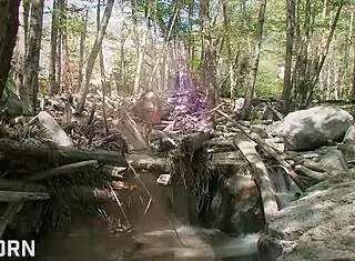 A sexy 18 yo girl feels pleasure masturbating in the forest.