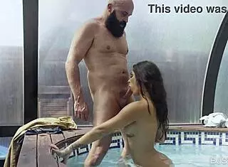 Susy Gala sucks cock in private pool.