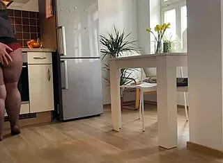 my mother in laws hot pussy fucked in the kitchen with hairy beaver and pantyhose