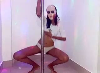 Skinny Brunette Student Seduces Teacher with Halloween Homemade Pole Dance