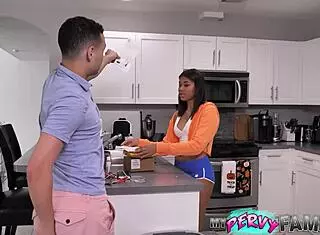 Suspended teen stepsister gags on massive cock in rough play