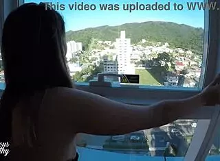 Me and my stepsister gettin' creampied at hotel window, peeple watchin'!