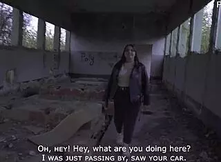 Russian milf gives blowjob at abandoned construction site