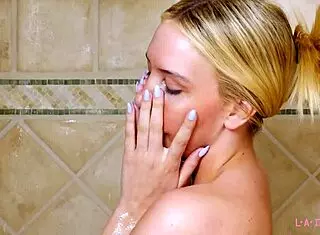 Teen Blonde Enjoys Relaxing Shower In Family Home