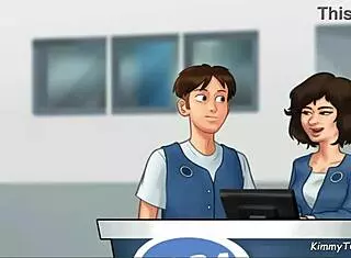 Manager's Daughter Sucks Big Cock Behind Front Desk at Work in Summertime Saga