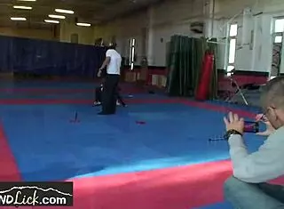 Cute teen 18+ overwhelmed by wrestling partner's passionate cunilingus