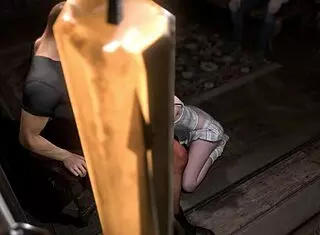 Stepdaughter gives first blowjob to father-in-law