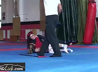 Cute teen 18+ overwhelmed by wrestling partner's passionate cunilingus