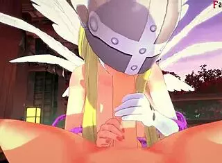 Angelwoman Evolves to Fuck Three Digimon in Fantasy Cartoon