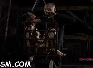 gagged and tied up serf is being pleasured with vibrator