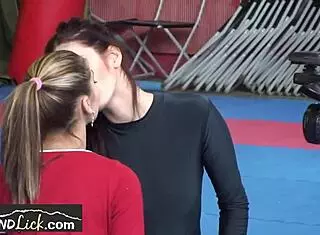 Cute teen 18+ overwhelmed by wrestling partner's passionate cunilingus