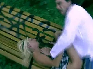 Slut blonde takes two old men's cocks in her holes, cum flying! 😜