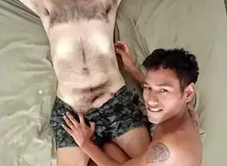 a hairy macho gets a blowjob to start his day romantically