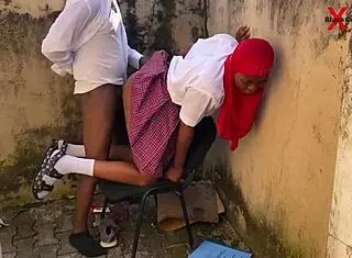 OMG! Senior Prefect’s Huge Cock Finally Nails Petite Classmate at Window!