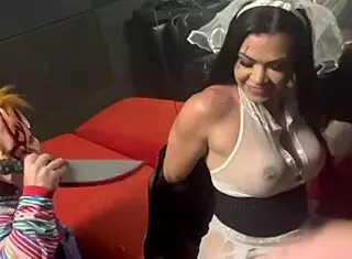 Chucky fucks the bride in doggystyle quickie at swing house on halloween!