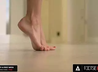 sybil licks monster cock in lingerie, cums on feet